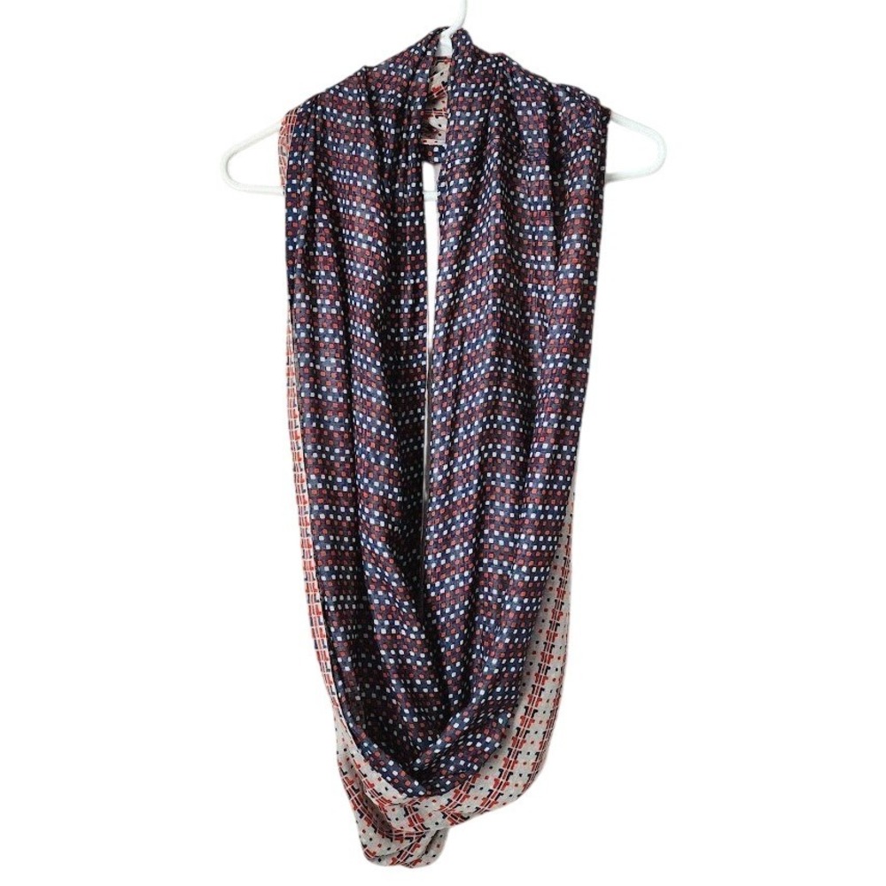 TORY BURCH Printed Infinity Scarf Red White Blue Preppy Boho OS